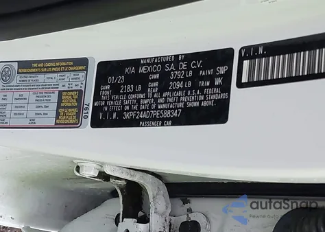 2023 Kia Forte Lxs z USA, uszkodzony, nr VIN 3KPF24AD7PE588347